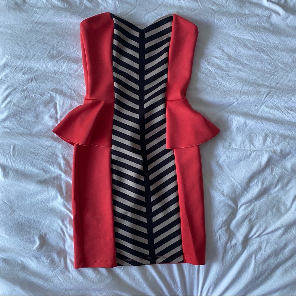 Hot Pink Strapless Peplum Dress. Small